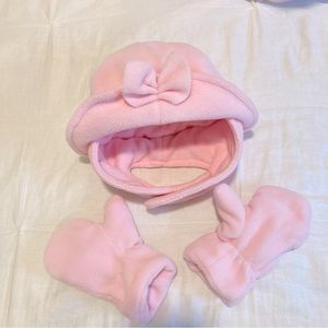 Infants Pink Double Layered Fleece Hat & Mittens